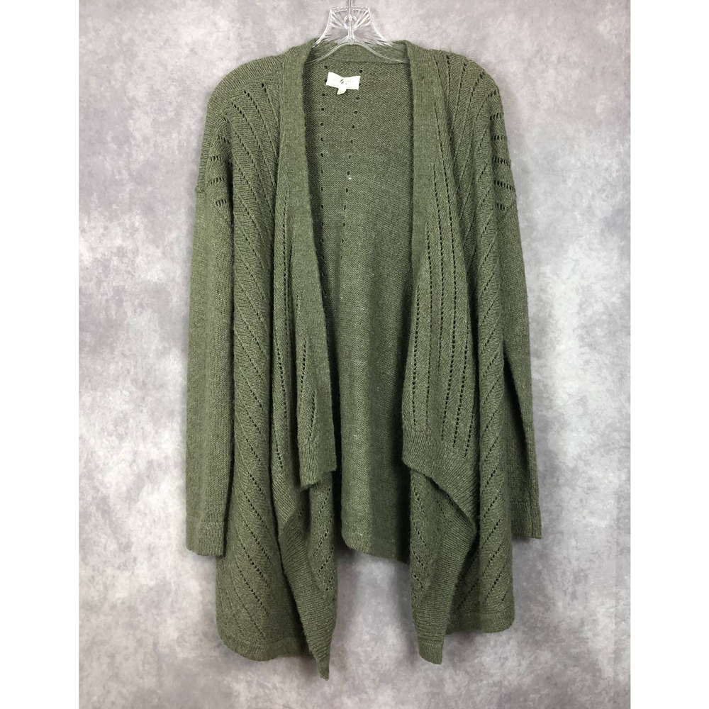Lou & Grey On Point Cardigan Women Large Green Alpaca Blend Open Waterfall Front
